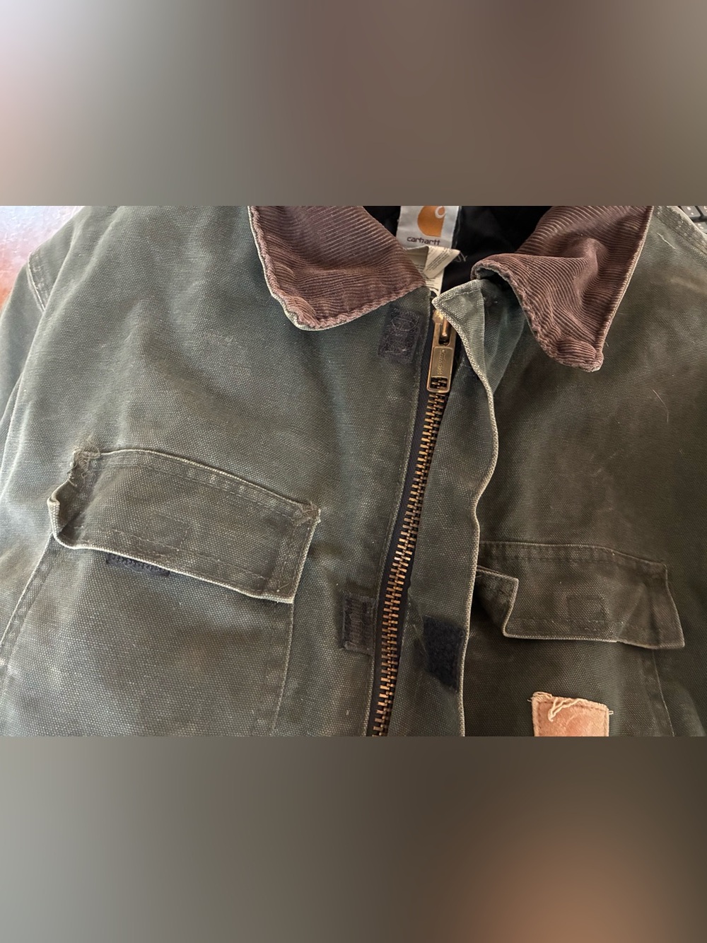 Men’s Carhartt Green Canvas Work Coat with Brown Corduroy Collar Size XXL - Picture 9 of 11